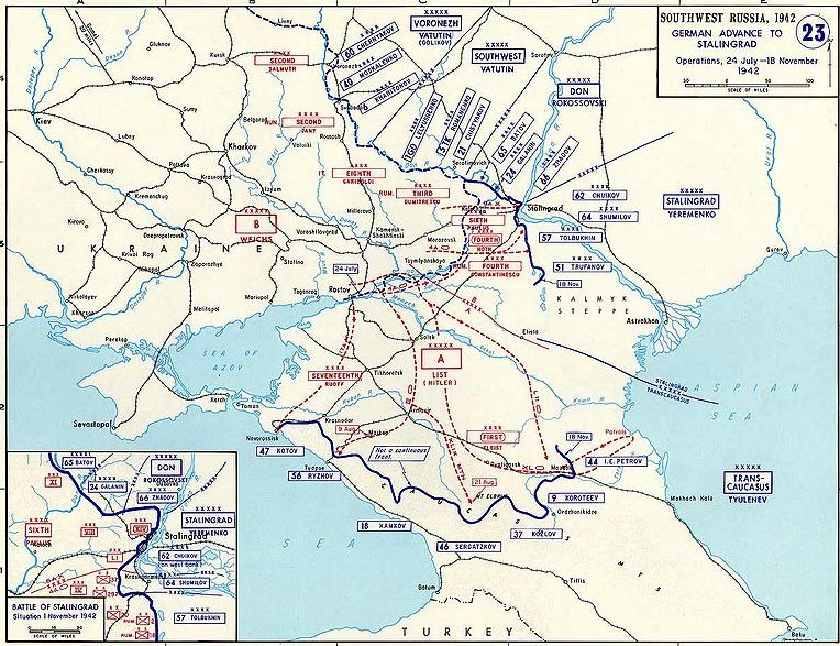 Боевые операции на юге СССР с 24 июля по 18 ноября 1942 года. 