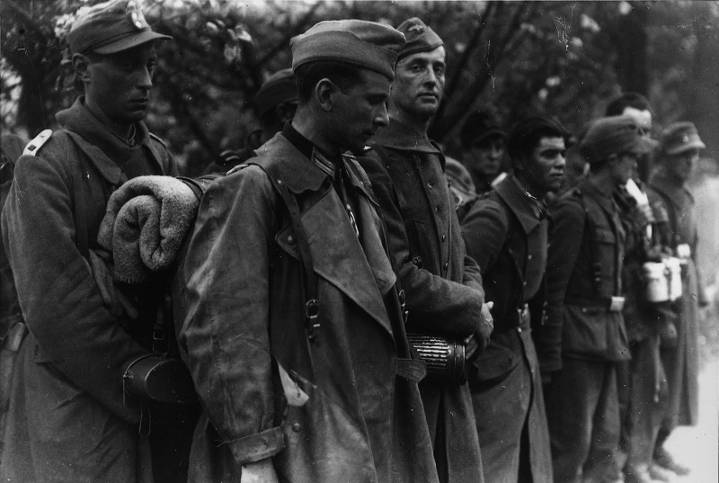 Французы из частей СС перед расстрелом французами из «Свободной Франции». 8 мая 1945 г.