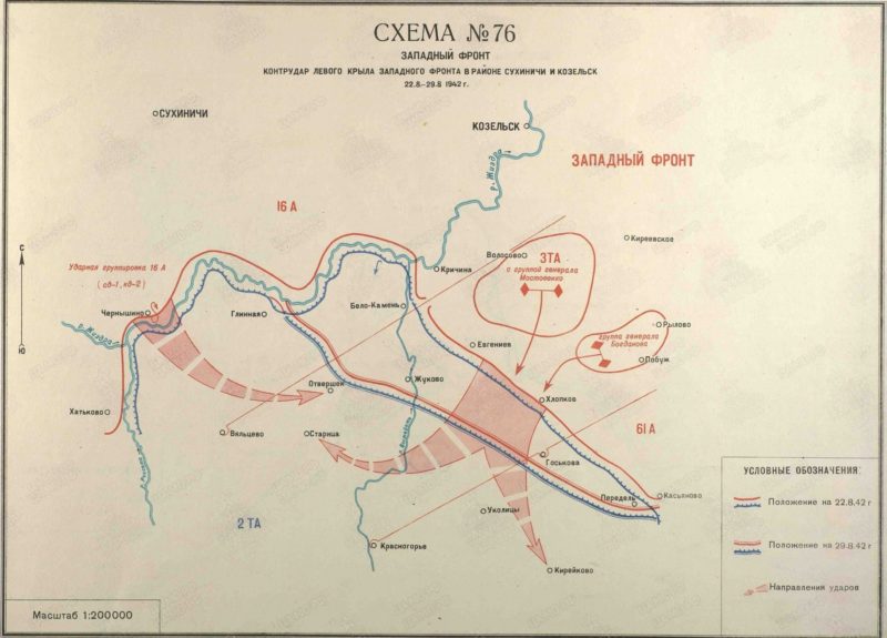 Схема контрудара войск Западного фронта в районе Сухиничи, Козельск.