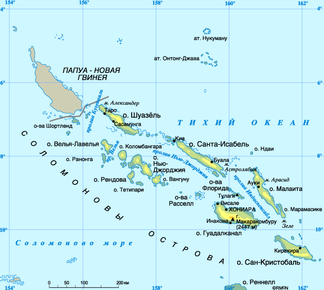 Соломоновы острова на карте.