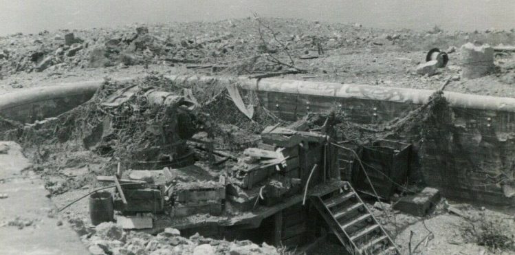 Разбитые орудия и руины батареи, после ее захвата немцами.