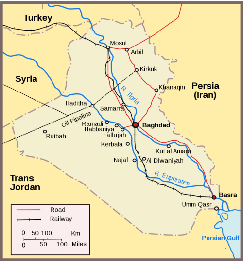 Карта Ирака времён Второй мировой войны.