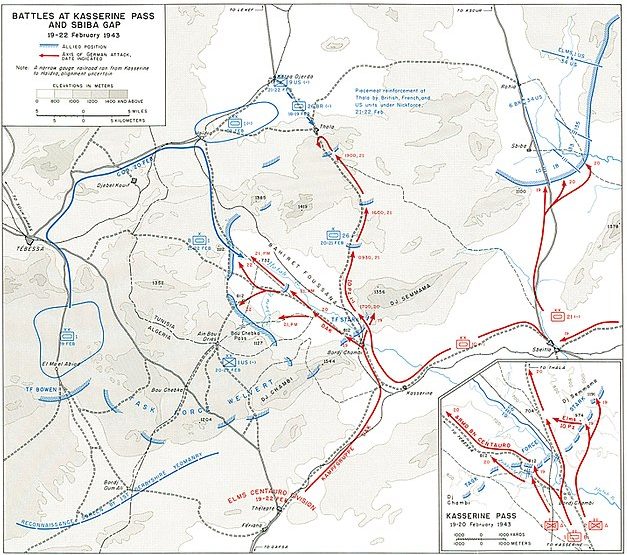 Карта-схема боевых действий на Кассеринском перевале.
