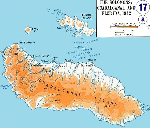 Карта Гуадалканала и близлежащих островов. 