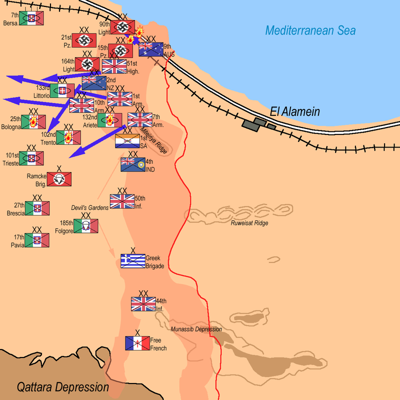 Карта-схема битвы у Эль-Аламейна.