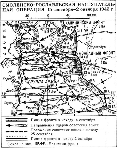 Карта-схема Смоленско-Рославльской операции.