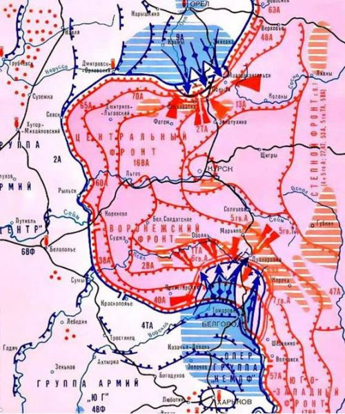 Карта-схема Курской оборонительной операции.