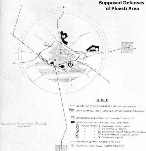 Схема ПВО района Плоешти на 1 августа 1943 года.