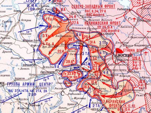 Карта-схема боевых действий во время Ржевско-Вяземской операции .