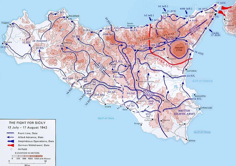 Карта-схема боевых действий во время Сицилийской операции.