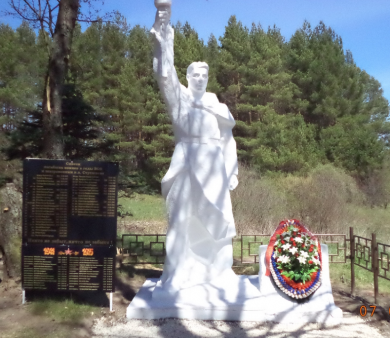 д. Стрешнево Белевского р-на. Памятник, установленный на братской могиле в 1954 году, в которой похоронено 110 советских воинов, погибших в годы войны.