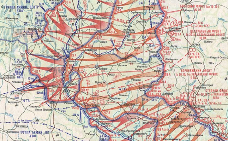 Карта-схема боевых действий Воронежского фронта.