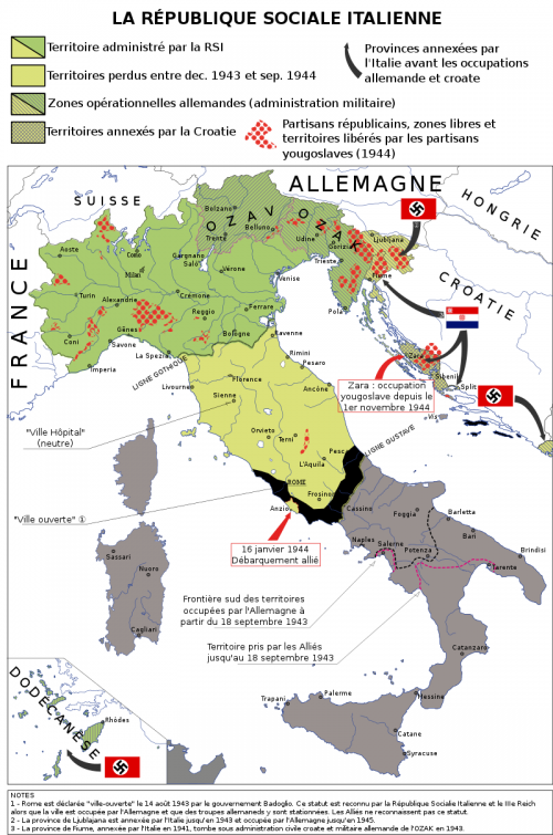 Карта-схема размещения противоборствующих сил в Гражданской войне Италии.