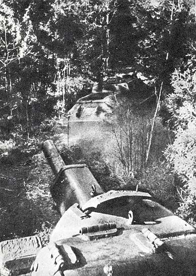 Советские самоходки обходят лесами гарнизоны противника.