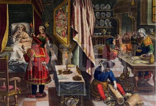 Ян ван дер Страт нарисовал сцену лечения богатого человека деревом гваякум, про которое писалось выше. Картина написана примерно в 1580 году.
