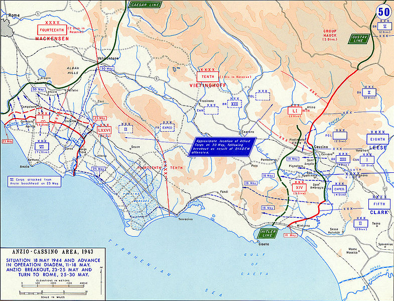Наступление Союзников под Монте-Кассино (операция «Диадема») и прорыв Союзников с плацдарма в Анцио, май 1944 г.