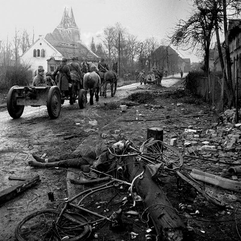 Советские орудия в пригороде Бреслау. Февраль 1945 г.
