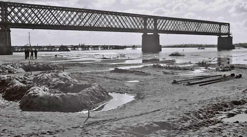 Строительство немцами деревянного автомобильного моста. Сентябрь 1941 г.