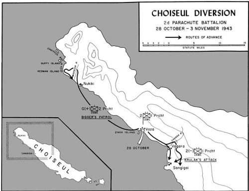 Карта рейда морской пехоты США на Шуазель.