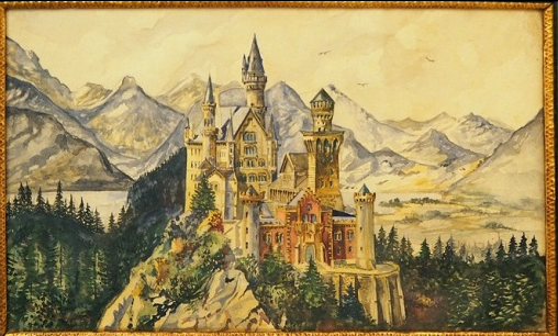 Картина А. Гитлера Изображение замка Нойшванштайн.