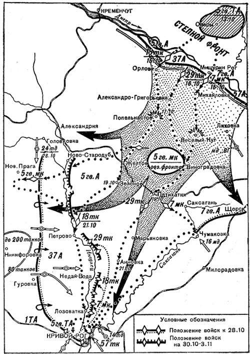 Карта-схема боевых действий на Криворожском направлении.