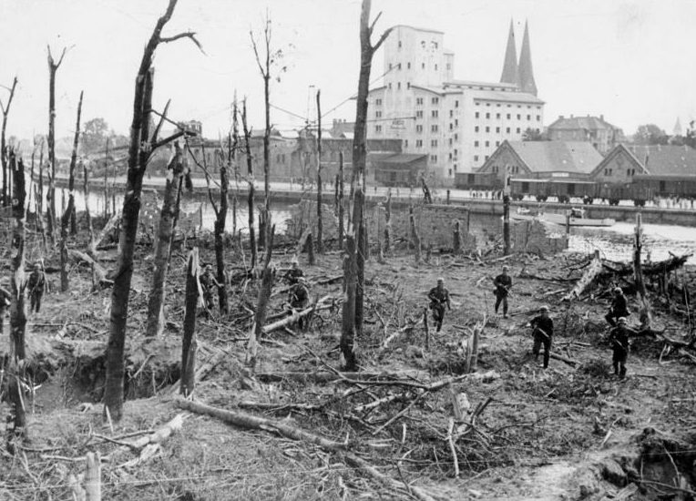 Зачистка немецкими войсками остатков леса после капитуляции гарнизона Вестерплатте. 10 сентября 1939 г. 