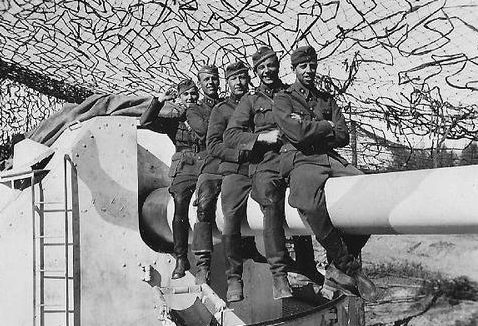 Трофейное железнодорожное орудие ТМ-1-180, захваченное финнами на полуострове Ханко. 1943 г. 
