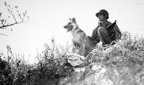 Морской капрал со своей собакой. Окинава, 25 июня 1945 г.