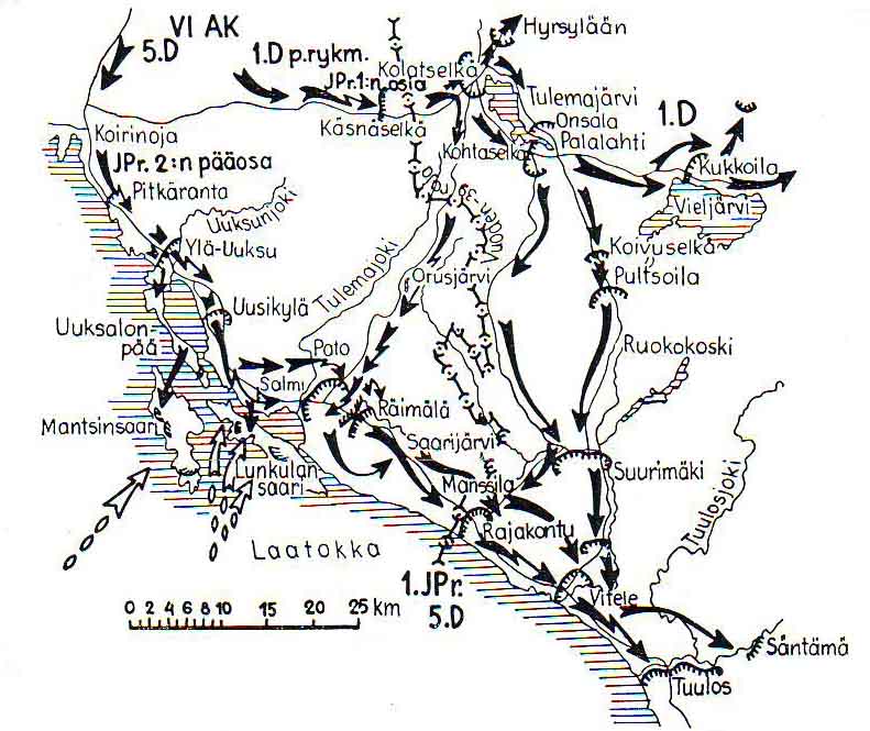 Карта-схема высадки десанта на Лункулансаари - Мантсинсаари.