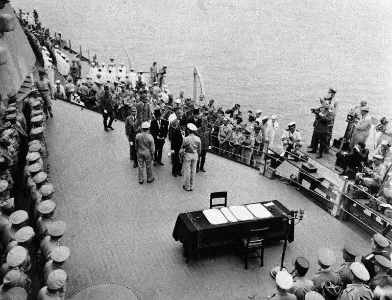 Линкор «Миссури» во время подписания японской капитуляции. Сентябрь, 1945 г.