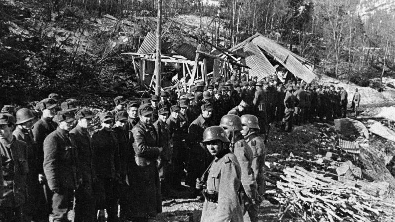 Норвежские военнопленные на сборном пункте. Май 1940 г. 