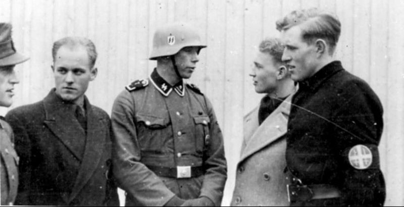 Члены норвежской национал-социалистической партии «Нашунал самлинг» и бойцы из состава немецкого добровольческого легиона «Норвегия». 1943 г. 