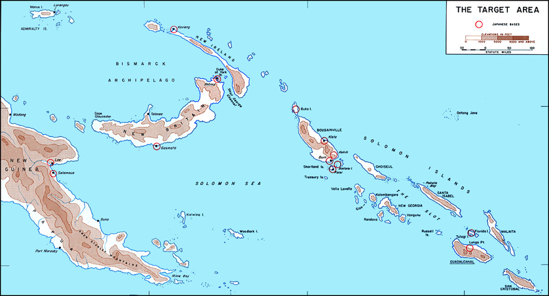 Соломоновы острова. Гуадалканал (внизу справа) расположен в юго-восточном части пролива «Слот», по которому шли корабли японского «Токийского экспресса».