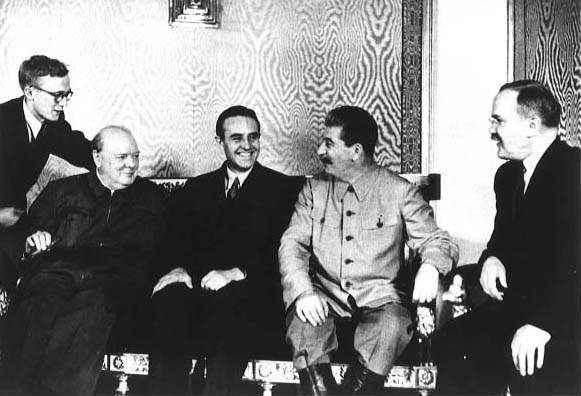 Черчилль, Гарриман, Сталин и Молотов. Октябрь 1944 г.