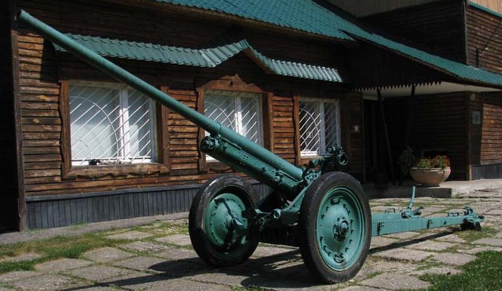 Партизанская артиллерия на выставке оружия. 