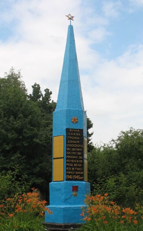 с. Плоское Носовского р-на. Памятный знак погибшим односельчанам, установленный в 1967 году.