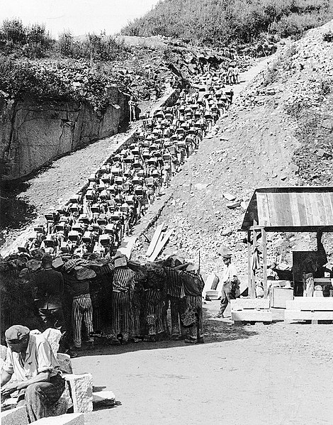 Карьер Винер Грабен и «лестница смерти» из 186 ступеней по которой заключенные несли гранит на верх - в годы войны и сегодня. 