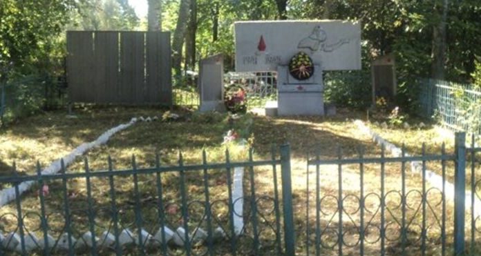 д. Трехалево Невельского р-на. Памятник, установленный на братской могиле советских воинов.