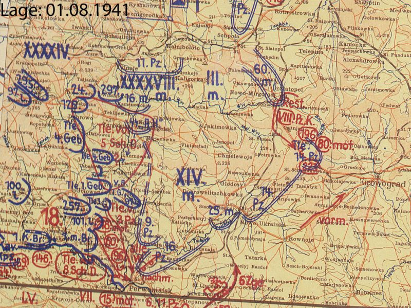 Карта окружения советских войск под Уманью.