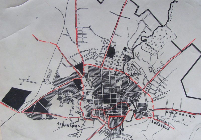 Схема зоны разрушений Чернигова в результате авиабомбардировок 23-25 августа 1941 г.