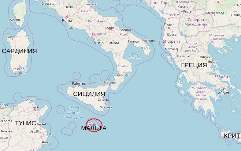 Остров Мальта на карте. 