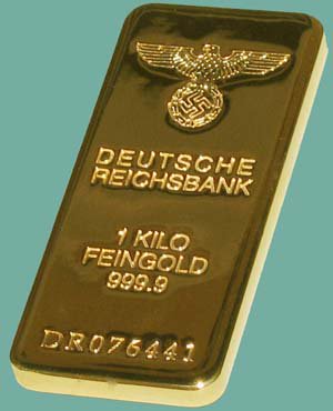Слитки нацистского золота, произведенные в Германии в 1942 и 1943 годах Рейхсбанком из награбленного золота.