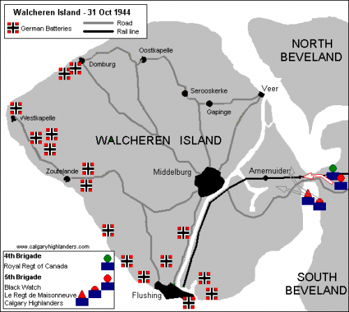 Карта войск на острове Вальхерен.