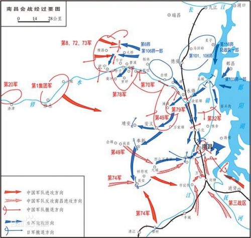 Карта боевых действий в битве у Наньчана.