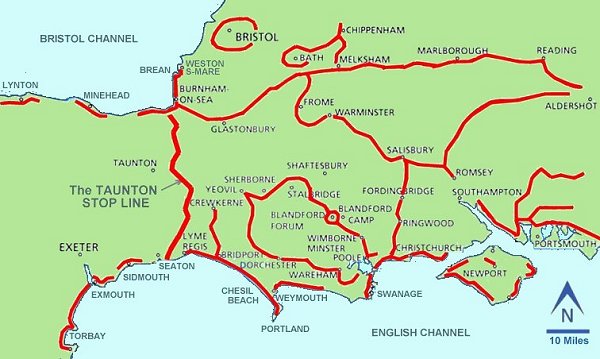 Запланированные стоп-линии в центральной части южной Англии. 