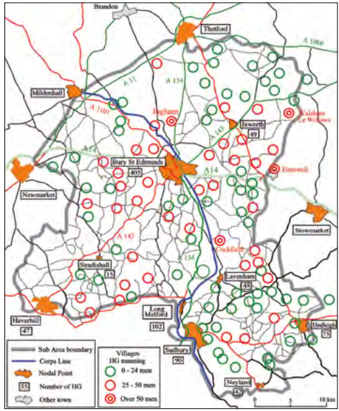 Карта-схема «уязвимых точек», занятых силами ополчения в западном Суффолке. 