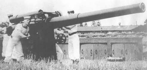 Позиция 6-дюймового орудия батареи «Motutapu» в годы войны.