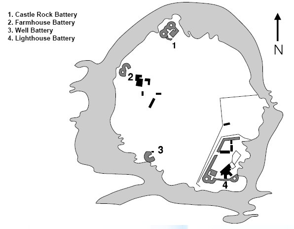 Карта-схема размещения артиллерийских батарей в форте «Flat Holm».