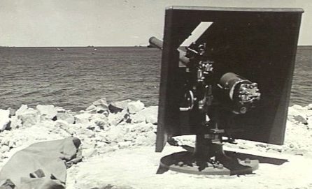 12-фунтовая военно-морская пушка батареи Harbour в 1943 году.