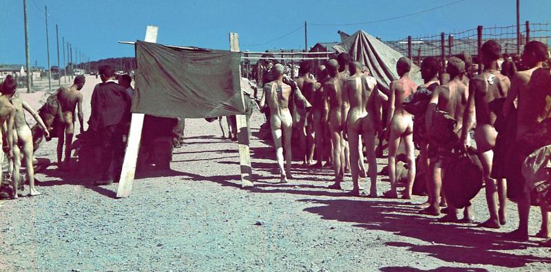 Советские военнопленные проходят дезинфекцию в концлагере Цайтхайн. 1942 г. 